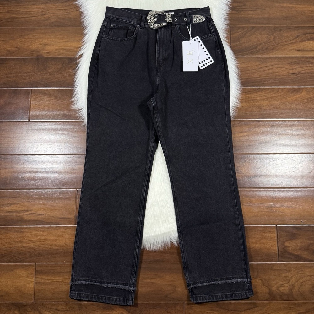 Le' AL.X Women's Size 32 Black‎ Western Belt Straight Leg Denim Jeans